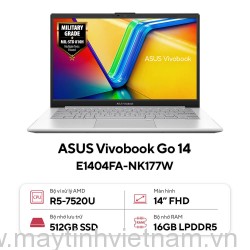 Laptop Asus Vivobook Go 14 E1404FA-NK177W (Ryzen 5 7520U | 16GB | 512GB | 14 inch FHD | AMD Radeon Graphics | Win 11 | Bạc)